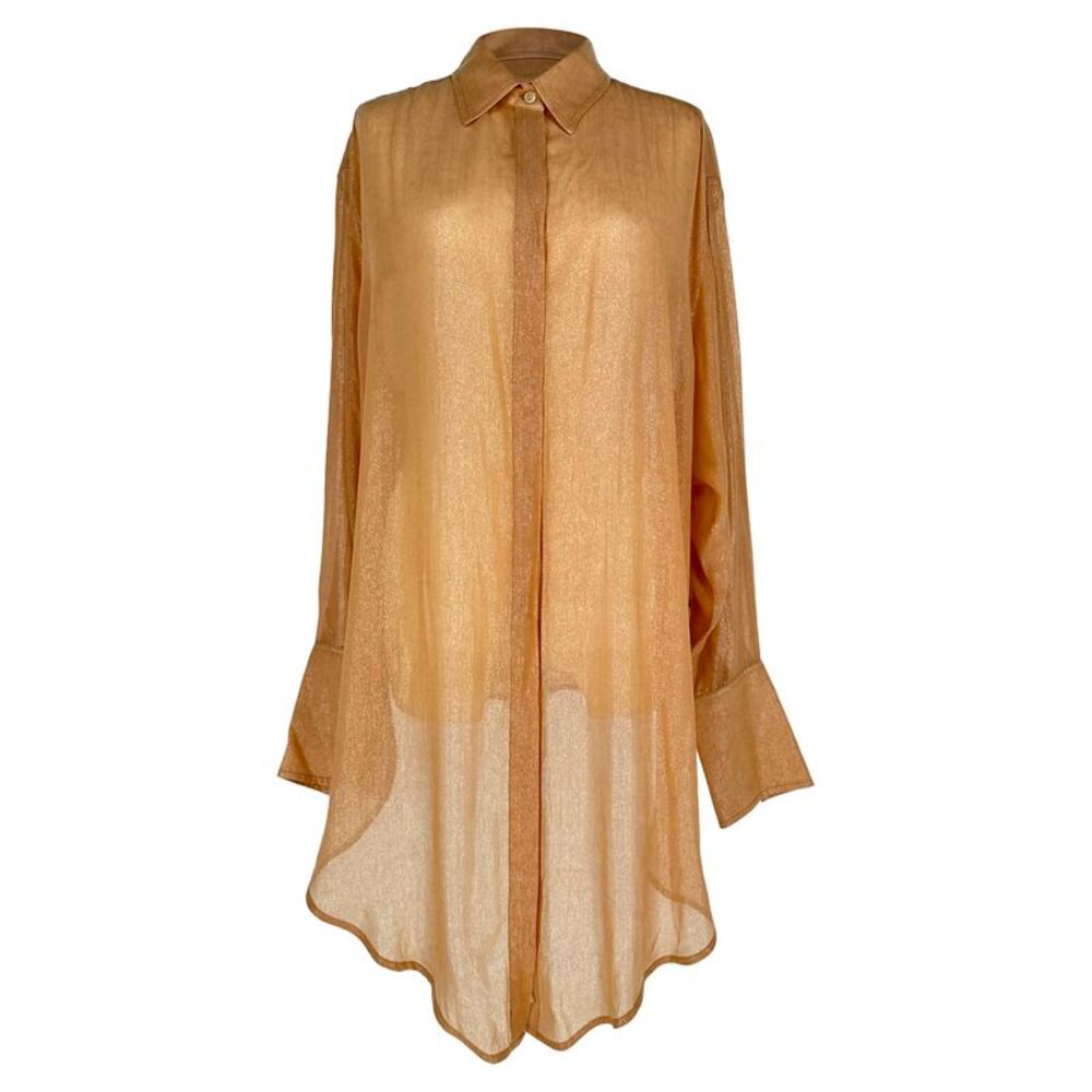 Victoria Beckham Glitter Long Sleeve Shirt in Peach Polyester